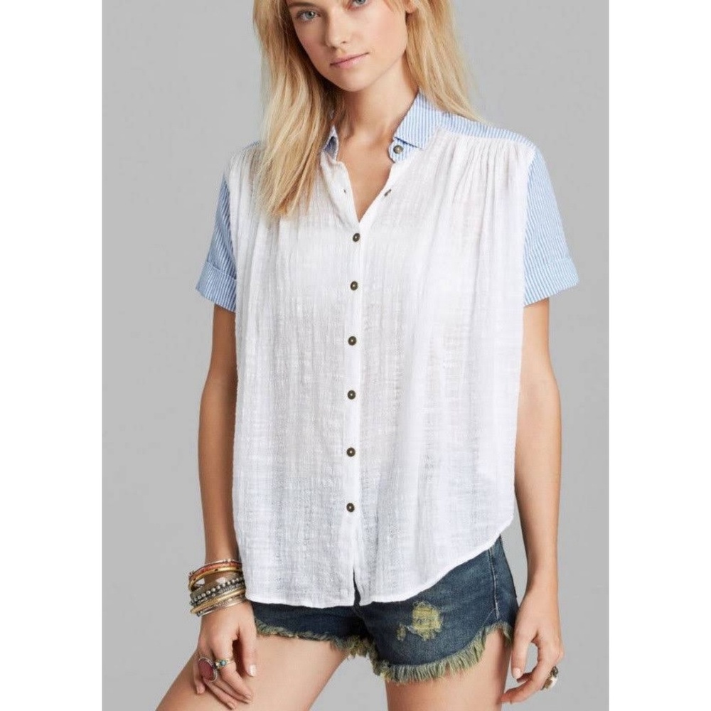 FREE PEOPLE STRIPED BUTTON UP SHIRT